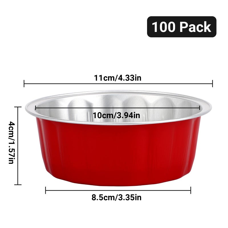 Beasea Disposable Aluminum Foil Cups 100 Pack, 8 oz 235ml 3.9" Bake Ramekin Cup Muffin Cupcake Baking Cup Mini Pudding Cups for Party Wedding Birthday - Red - Image 2